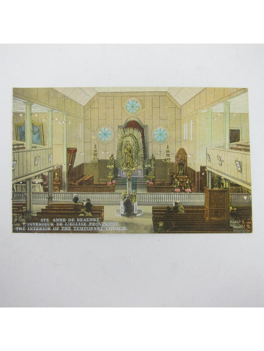 Postcard Quebec Canada Sainte Ste. Anne De Beaupre Temporary Church Interior - Picture 1 of 12
